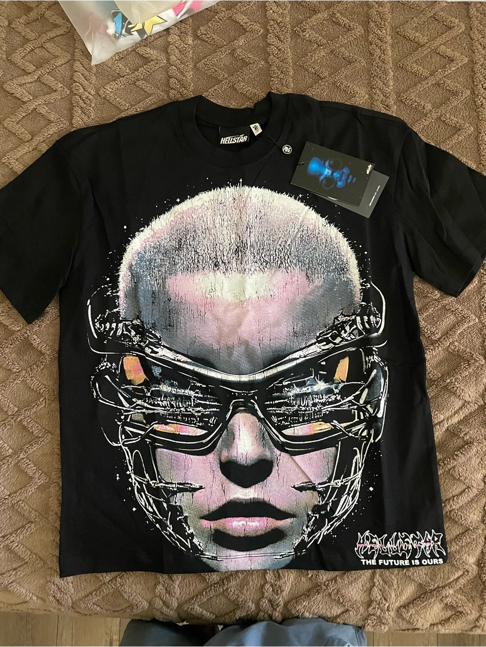 Black Graphic Techno Face Short Sleeve Tee